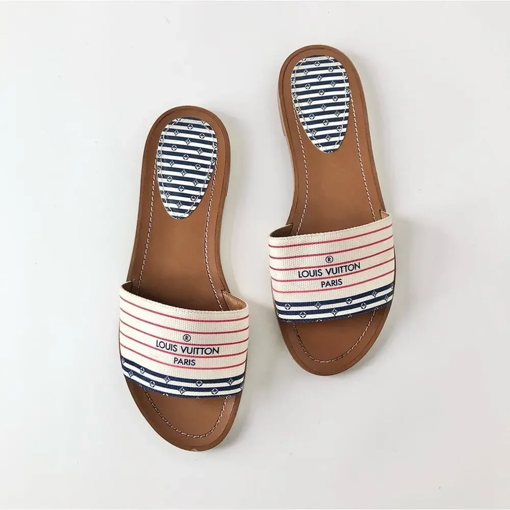Louis Vuitton Canvas Escale Lock It Mule Flats Slip On Sandals 37 - Picture 2 of 10
